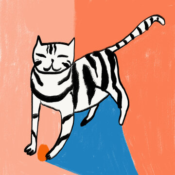 Abstract colorful sketch of a whimsical cat