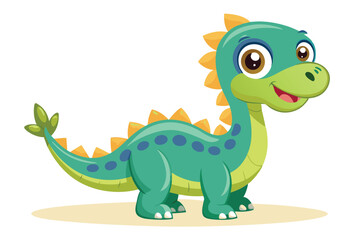 A playful dinosaur enthusiastically surveys its vibrant meadow surroundings, a cartoon character cute dinosaur
