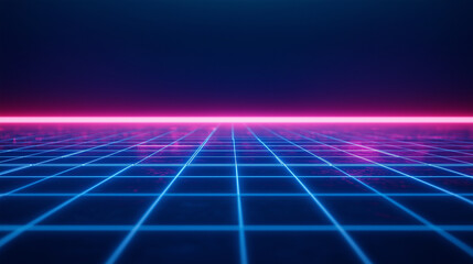 A retro 80s-inspired neon grid with glowing pink and blue lights, perfect for a nostalgic, vaporwave vibe.