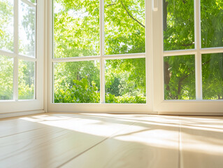 Fototapeta premium Elegant interior design of a cozy room with garden view