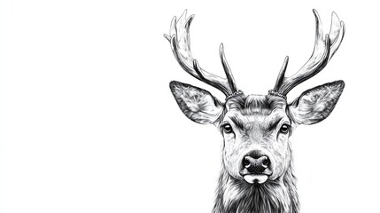 Naklejka premium A detailed illustration of a deer head featuring majestic antlers, ideal for nature-themed designs and wildlife art.