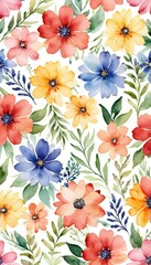 sfondo colorati floreale fiori ad acquerello  flower rose flora summer wash drawing paint illustration isolated white green daisy cosmo purple bouquet garden spring floral foreground colours set