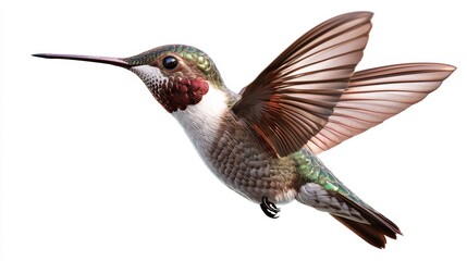 Fototapeta premium A stunning and detailed photo of a hummingbird in flight, capturing its delicate wings and iridescent feathers, rendered in ultra-realistic 10K