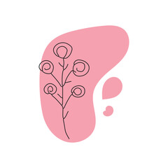 flower line on boho shapes accesories design isolated on white background.  boho layout design. Vector illustration background in trendy retro naive