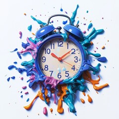 A surreal and psychedelic painting of a melting clock, its numbers and hands distorted and deformed, rendered in 8K