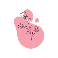 flower line on boho shapes accesories design isolated on white background.  boho layout design. Vector illustration background in trendy retro naive