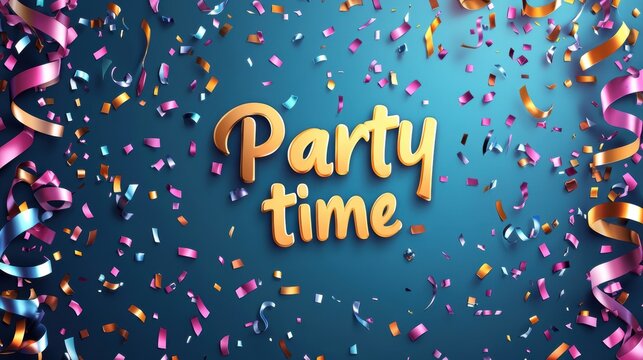 Party Time Celebration with Confetti and Ribbons