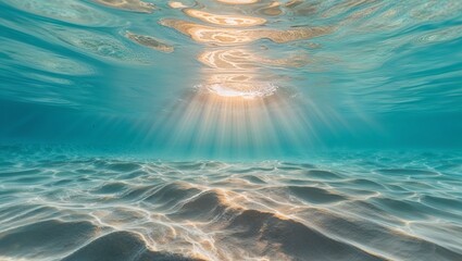 underwater scene with a transparent aqua textured background, resembling the surface of a calm ocean or a serene swimming pool