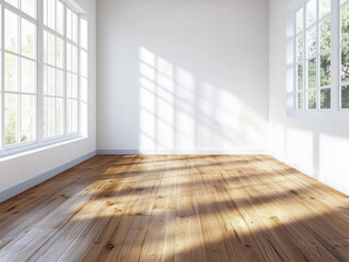 Obraz premium Empty room with whitewash walls and built in wardrobe