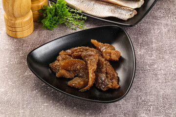 Herring roe snack in the plate