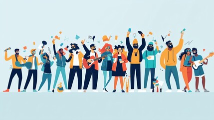 Obraz premium Flat illustration of people at a music festival.