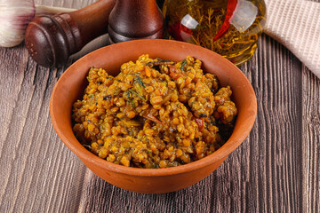 Vegan garnish - lentil with vegetables