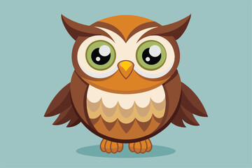 Obraz premium A cheerful cartoon owl with large eyes stands confidently, showcasing its vibrant brown feathers, a cartoon character cute owl