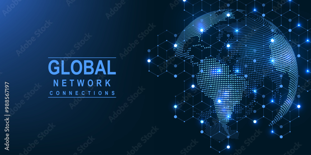 Leinwandbilder Global network connection concept. Big data visualization. Social network communication in the global computer networks. Internet technology. Business. Science. Vector illustration