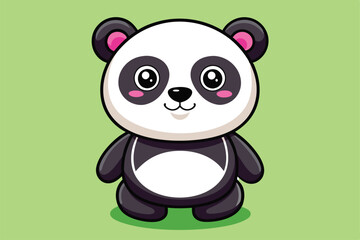 Naklejka premium A cheerful panda character smiles joyfully, surrounded by a bright green backdrop, a cartoon character Cute panda