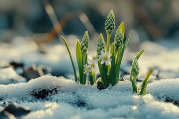 Close up of flowers in snow