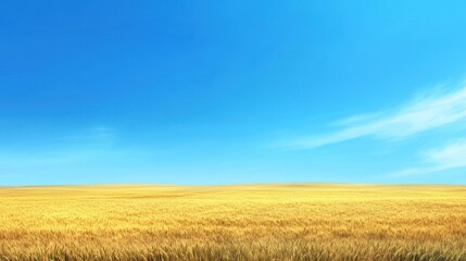 Obraz premium Serene Wheat Field Under Vibrant Blue Sky