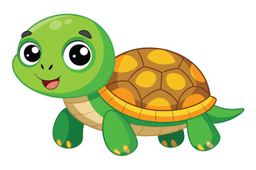 Obraz premium The cheerful turtle swims happily among vibrant coral and aquatic plants, a cartoon character cute turtle