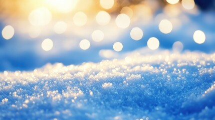 A beautiful close-up of fresh snow with sunlight reflecting off its surface, creating a sparkling effect. Ideal for winter themes, nature, and seasonal illustrations.