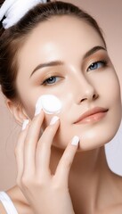 moisturizer concept ng applying skincare woman beautiful moisturiser woman applying cream bathe body care skincare young girl treatment spa morning moisture moisturise health healthy model beauty