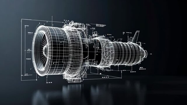 Turbofan airplane 3D wireframe model