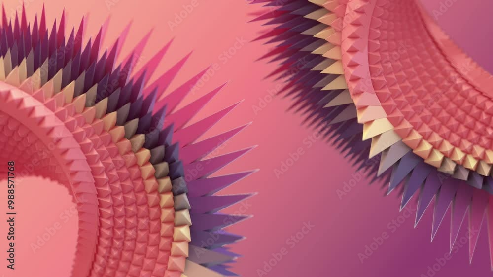 Poster digital seamless loop animation of abstract twisted figures in the form of moebius rings, colorful c
