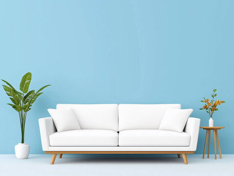 recommend clip art: illustration of modern sofa with cushions and flowers in living room 
