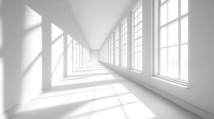 Fototapeta premium 3D rendering of space architecture, warm sunlight filtering into the interior, soft shadows, no reflections, wide angle view, white background.