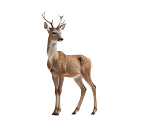 Young Deer in Side Profile with Delicate Antlers on Minimalist Transparent Background