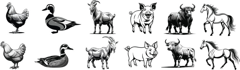 set of livestock vector illustration logo designs