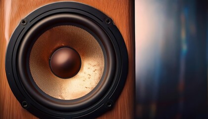 hi fi speaker flying few colorful music notes and sound waves