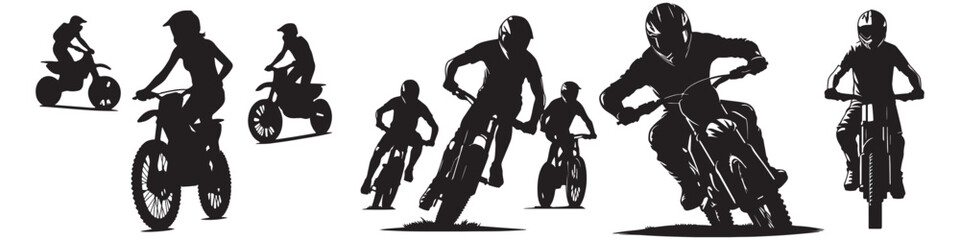  Silhouette action biker in front view Action cyclist vector illustration design black and white art