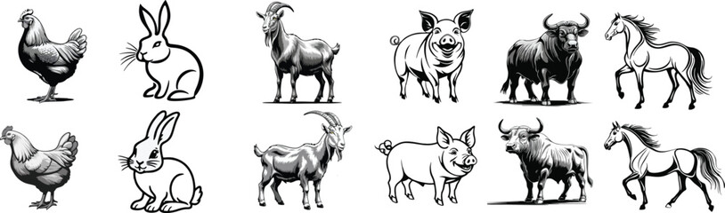 set of livestock vector illustration logo designs