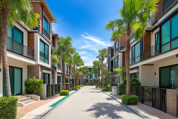 Fototapeta premium Modern Houses in Tropical Street