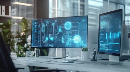 Fototapeta premium Futuristic Technology Interface on Multiple Displays