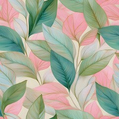 floral seamless pattern with drawing watercolor abstract leaf pastel background