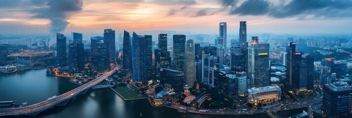 A breathtaking skyline view showcasing impressive skyscrapers alongside lively and vibrant city life all around