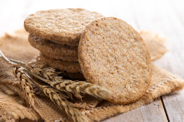 Healthy oatmeal cookies on wooden table