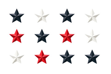 Fototapeta premium A set of minimalist and bold star icons, each with a unique design, evenly spaced on a white backdrop