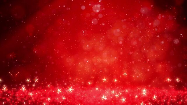 Festive red backdrop with glowing snowflakes and shimmering lights, perfect for seasonal marketing and holiday greetings.