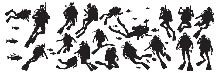 silhouettes set scuba divers or scuba diving Silhouettes Vector Illustration