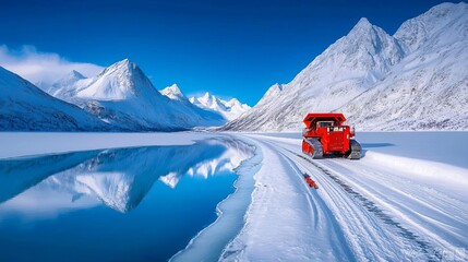 High-altitude mining operation surrounded by snow-capped mountains