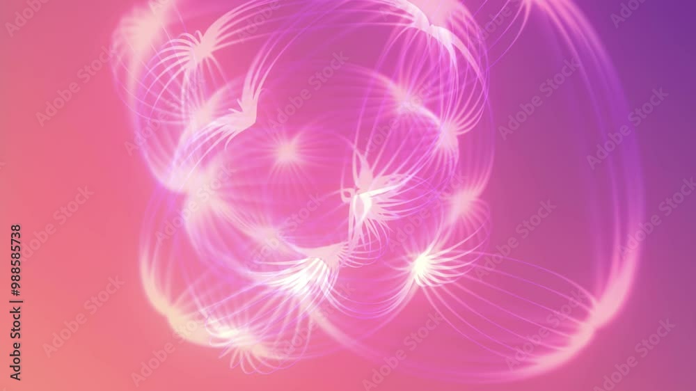 Aufkleber Digital seamless loop animation of abstract geometric figures with oval shapes composed of thin glowing pink lines. 3d rendering. 4K, Ultra HD resolution
