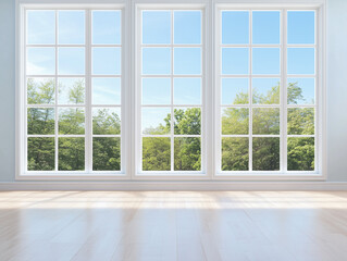 Interior of spacious room with multiple windows 