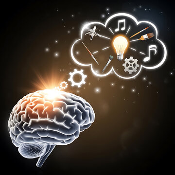 Concept art of a human brain exploding with knowledge and creativity. generative ai