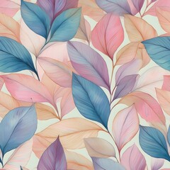 floral seamless pattern with drawing watercolor abstract leaf pastel background