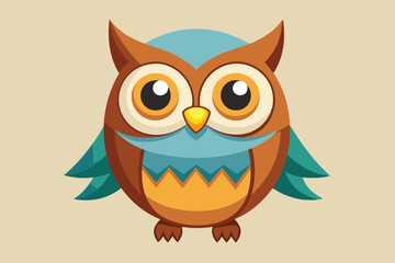 Obraz premium A cute cartoon owl with big eyes and colorful feathers looks curiously around in its playful environment, a cartoon character of a Cute owl