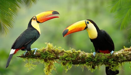 Naklejka premium Toucan sitting on the branch in the forest, green vegetation, Costa Rica. Nature travel 