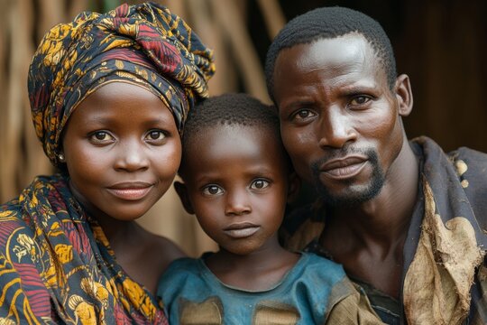 Family portrait from the Bayaka tribe in the Central African Republic. art, Generative AI