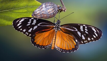 Obraz premium Viceroy butterfly emerging. A viceroy butterfly is shown emerging from it s chrysalis 